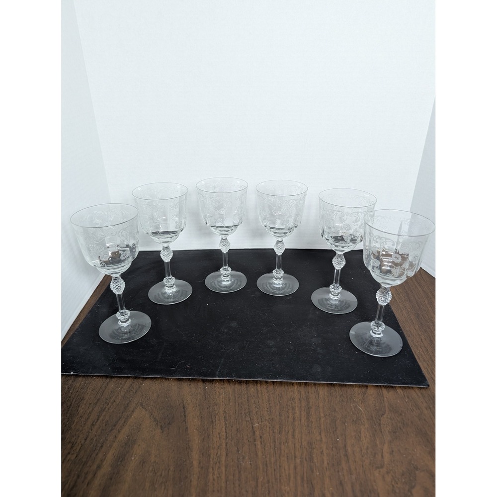 Fostoria Crystal Water Goblets Glasses 7-3/8" Morning Glory Pattern